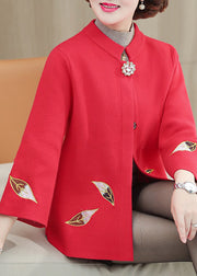 Organic Blue Embroidered Patchwork Woolen Coat Three Quarter Sleeve