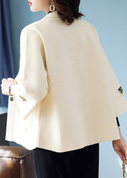 Organic Blue Embroidered Patchwork Woolen Coat Three Quarter Sleeve