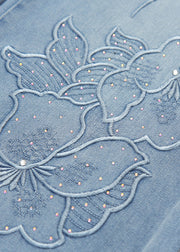 Organic Blue Embroidered Pockets Denim Pants Fall
