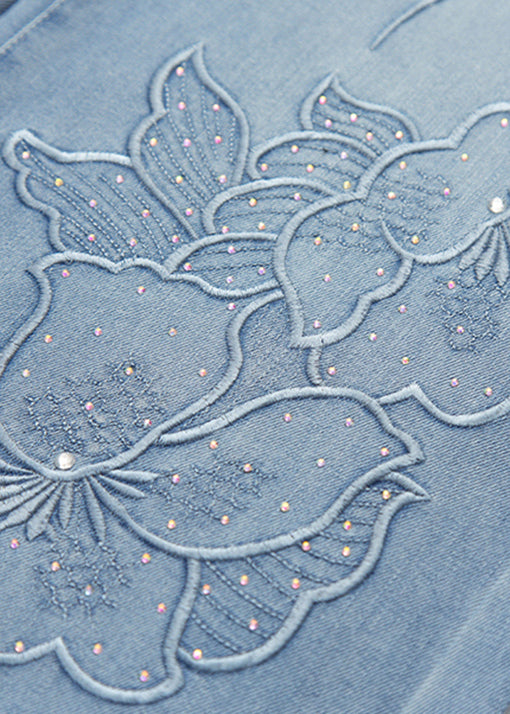 Organic Blue Embroidered Pockets Denim Pants Fall