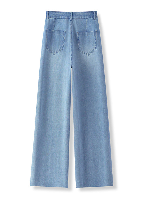 Organic Blue Embroidered Pockets Denim Pants Fall