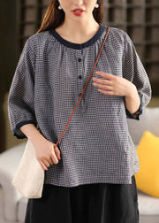 Organic Blue Oversized Plaid Linen Shirts Summer