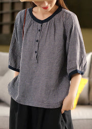 Organic Blue Oversized Plaid Linen Shirts Summer