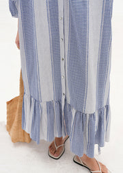 Organic Blue Oversized Print Cotton Holiday Dress Bracelet Sleeve