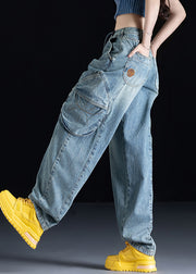 Organic Blue Pockets Patchwork Denim Pants Fall