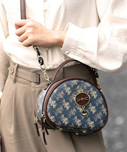 Organic Blue Print Faux Leather Round Bag