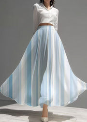 Organic Blue Striped Draping Chiffon A Line Skirts Summer