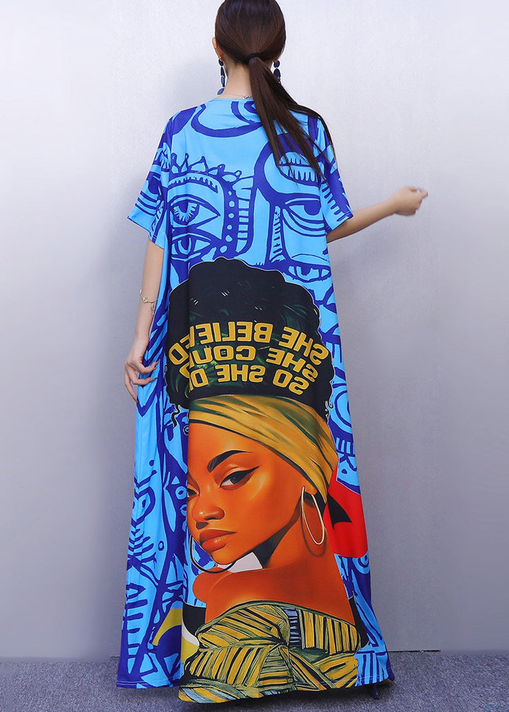 Organic Blue Tasseled Print Cotton Holiday Dresses Summer