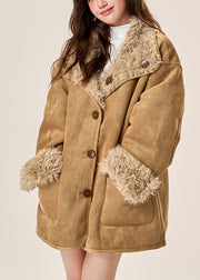 Organic Brown Pockets Fleece Wool Lined Wear On Both Sides Coats Winter