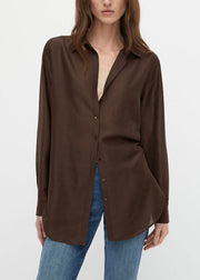 Organic Coffee Peter Pan Collar Draping Shirts Long Sleeve