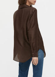 Organic Coffee Peter Pan Collar Draping Shirts Long Sleeve