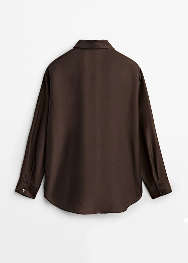 Organic Coffee Peter Pan Collar Draping Shirts Long Sleeve