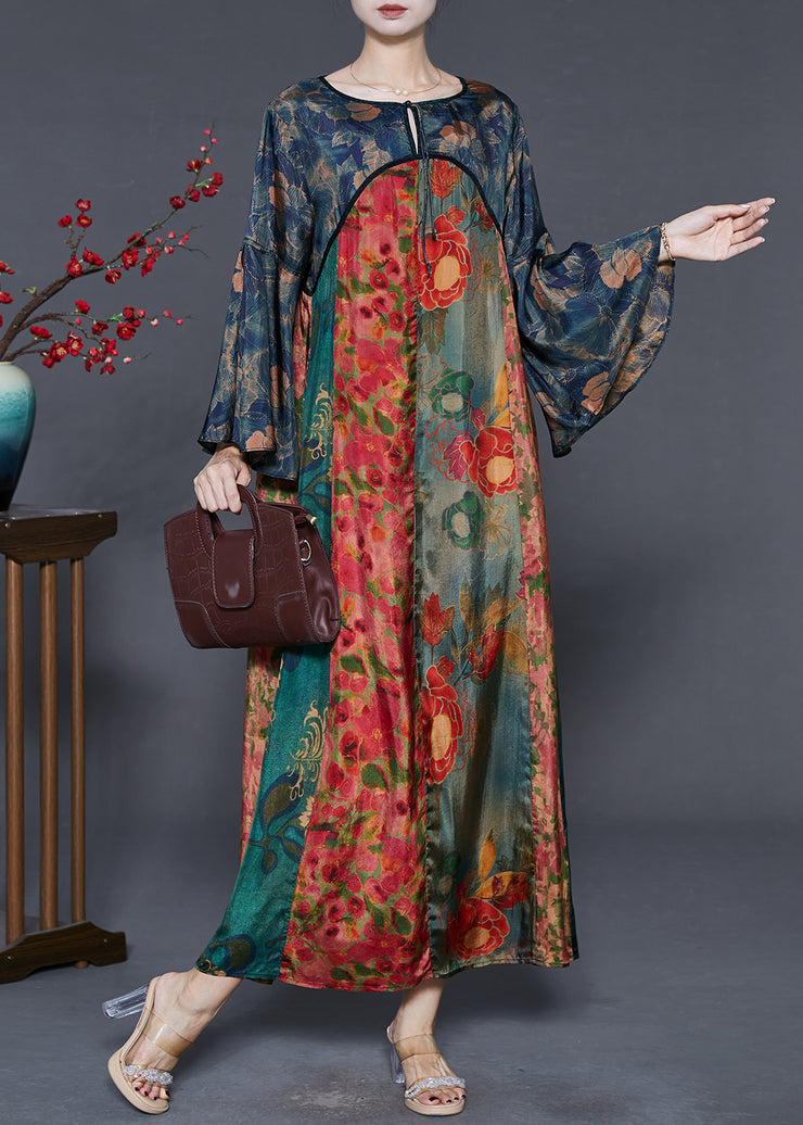 Organic Colorblock Oversized Print Silk Maxi Dresses Spring