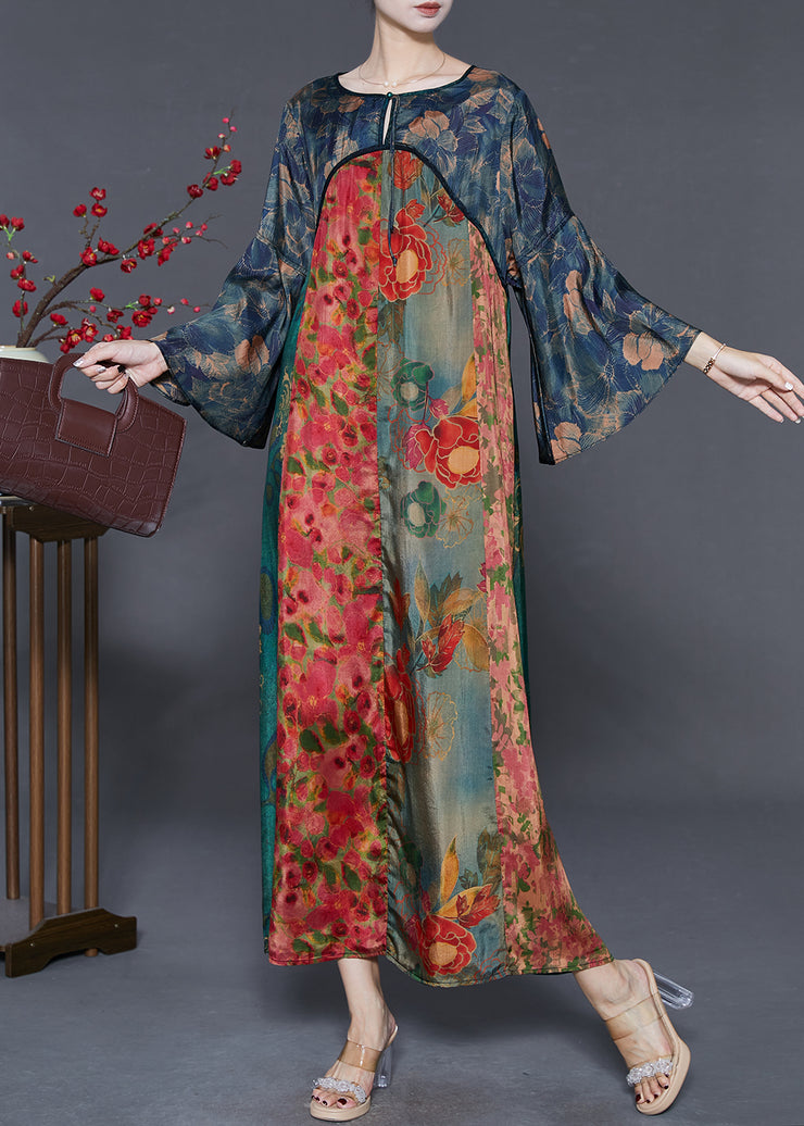 Organic Colorblock Oversized Print Silk Maxi Dresses Spring
