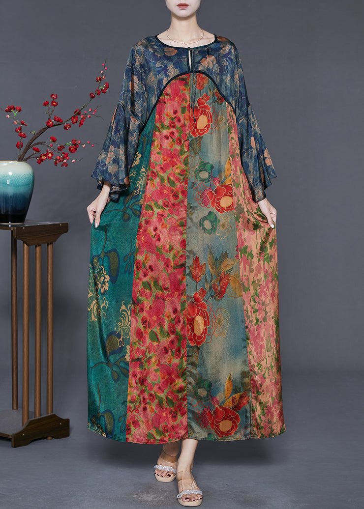 Organic Colorblock Oversized Print Silk Maxi Dresses Spring