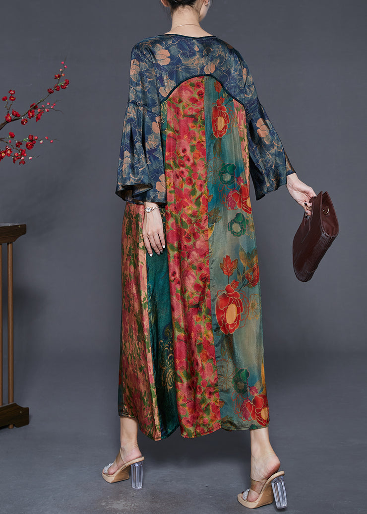Organic Colorblock Oversized Print Silk Maxi Dresses Spring