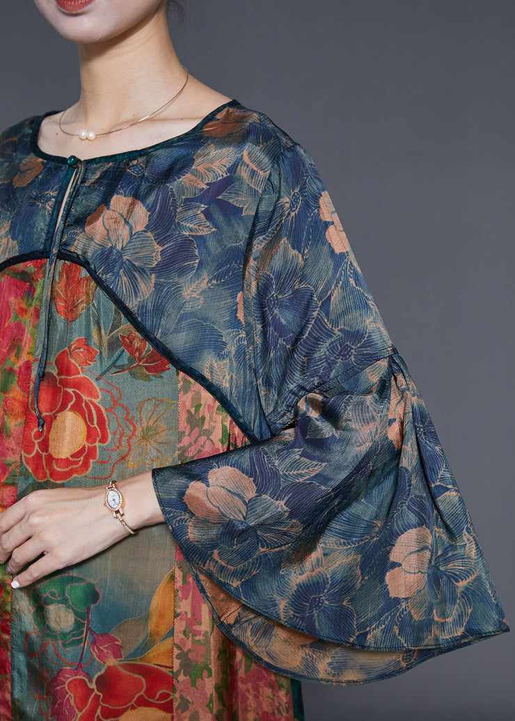 Organic Colorblock Oversized Print Silk Maxi Dresses Spring