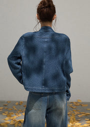 Organic Denim Blue Stand Collar Oversized Jackets Fall