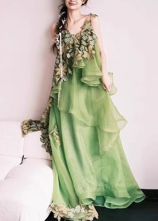 Organic Green Asymmetrical Exra Large Hem Silk Vestidos Dress Summer