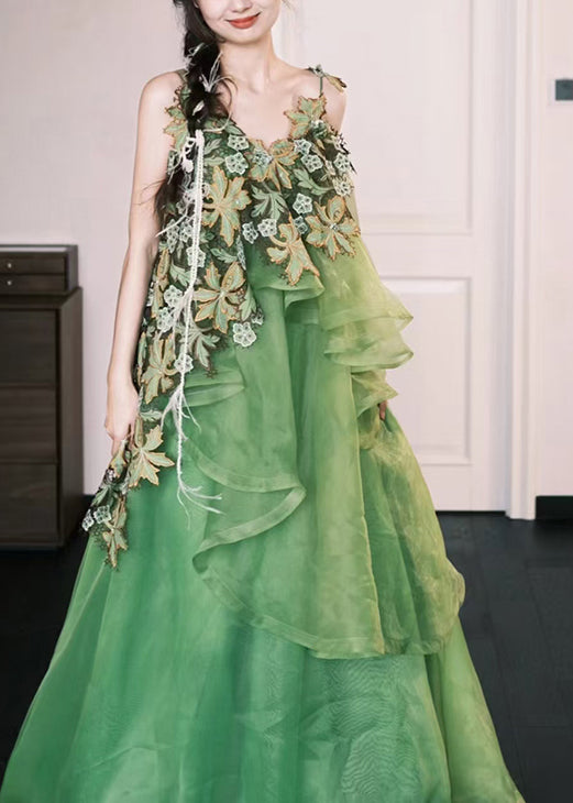 Organic Green Asymmetrical Exra Large Hem Silk Vestidos Dress Summer