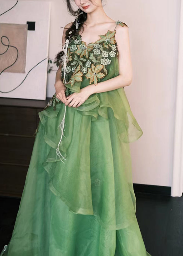 Organic Green Asymmetrical Exra Large Hem Silk Vestidos Dress Summer