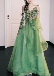 Organic Green Asymmetrical Exra Large Hem Silk Vestidos Dress Summer