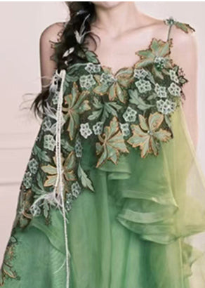 Organic Green Asymmetrical Exra Large Hem Silk Vestidos Dress Summer