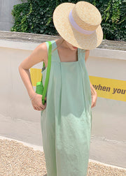 Organic Green Backless Pockets Cotton Long Dresses Summer