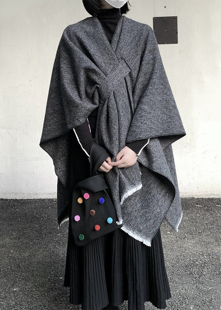 Organic Grey Oversized Asymmetrical Design Cashmere Scarf