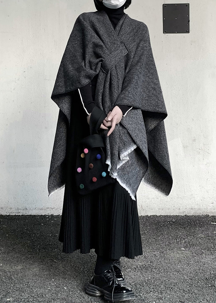 Organic Grey Oversized Asymmetrical Design Cashmere Scarf