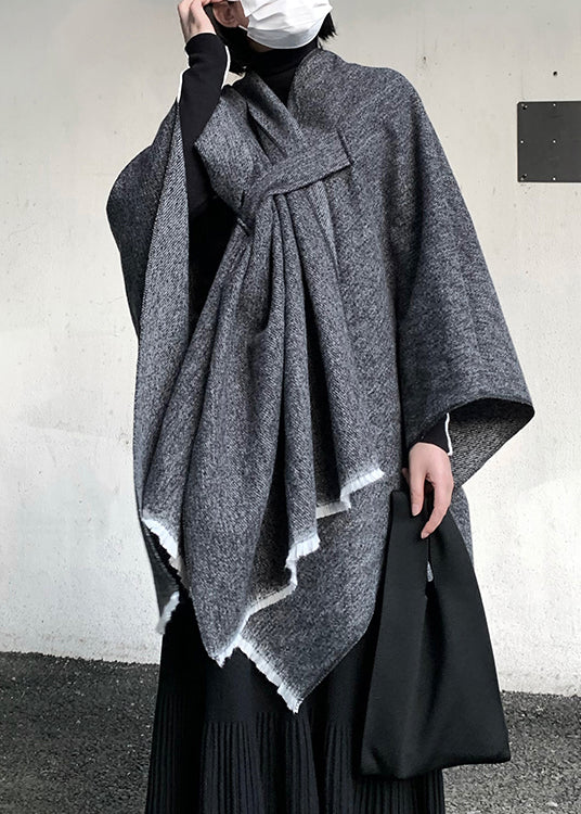 Organic Grey Oversized Asymmetrical Design Cashmere Scarf