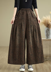 Organic Leopard Print Pockets Wide Leg Pants
