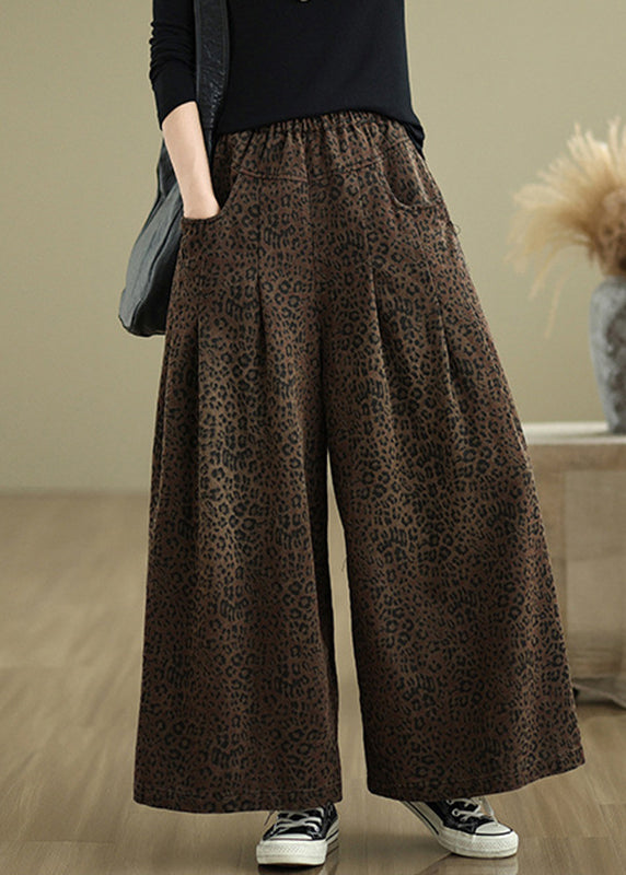 Organic Leopard Print Pockets Wide Leg Pants