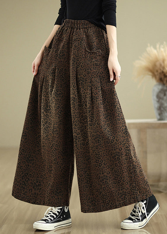 Organic Leopard Print Pockets Wide Leg Pants