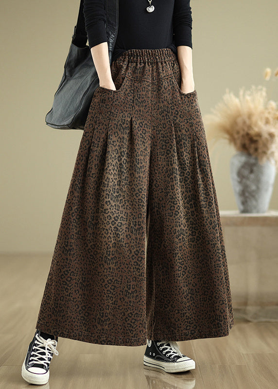Organic Leopard Print Pockets Wide Leg Pants