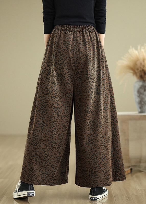 Organic Leopard Print Pockets Wide Leg Pants