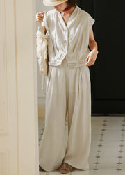 Organic Linen Color V Neck Cotton Two-Piece Set Summer