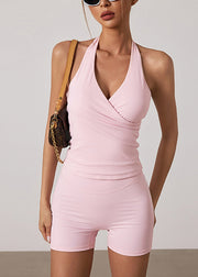 Organic Pink Asymmetrical Patchwork Sports Bra And Leggings Set Suit