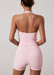 Organic Pink Asymmetrical Patchwork Sports Bra And Leggings Set Suit