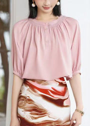 Organic Pink O-Neck Wrinkled Shirts Half Sleeve