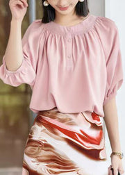 Organic Pink O-Neck Wrinkled Shirts Half Sleeve