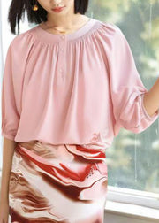 Organic Pink O-Neck Wrinkled Shirts Half Sleeve