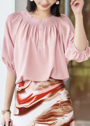 Organic Pink O-Neck Wrinkled Shirts Half Sleeve