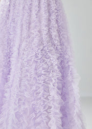 Organic Purple Elastic Waist Ruffled Tulle Holiday Skirt Summer