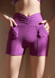 Organic Purple High Waist With Pockets Athletic Leggings Gym Shorts