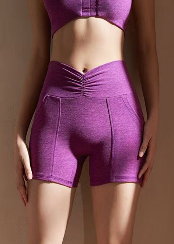 Organic Purple High Waist With Pockets Athletic Leggings Gym Shorts