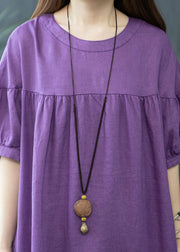 Organic Purple Oversized Wrinkled Linen Dresses Summer