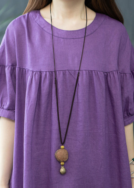 Organic Purple Oversized Wrinkled Linen Dresses Summer