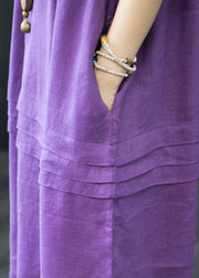 Organic Purple Oversized Wrinkled Linen Dresses Summer