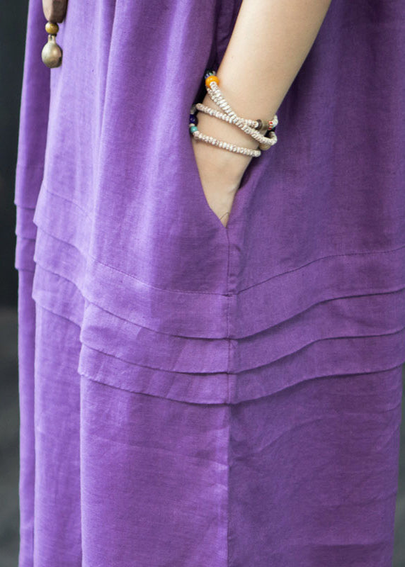 Organic Purple Oversized Wrinkled Linen Dresses Summer